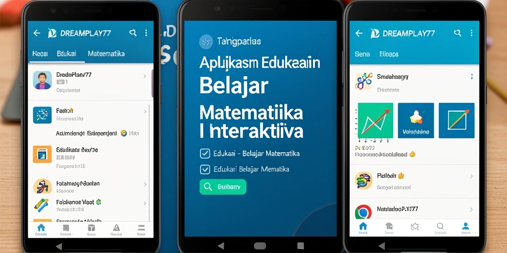 Antarmuka aplikasi DREAMPLAY77 menampilkan fitur belajar matematika yang interaktif.