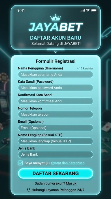 Tampilan halaman daftar jayabet