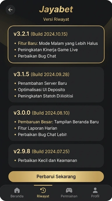 Tampilan riwayat versi jayabet